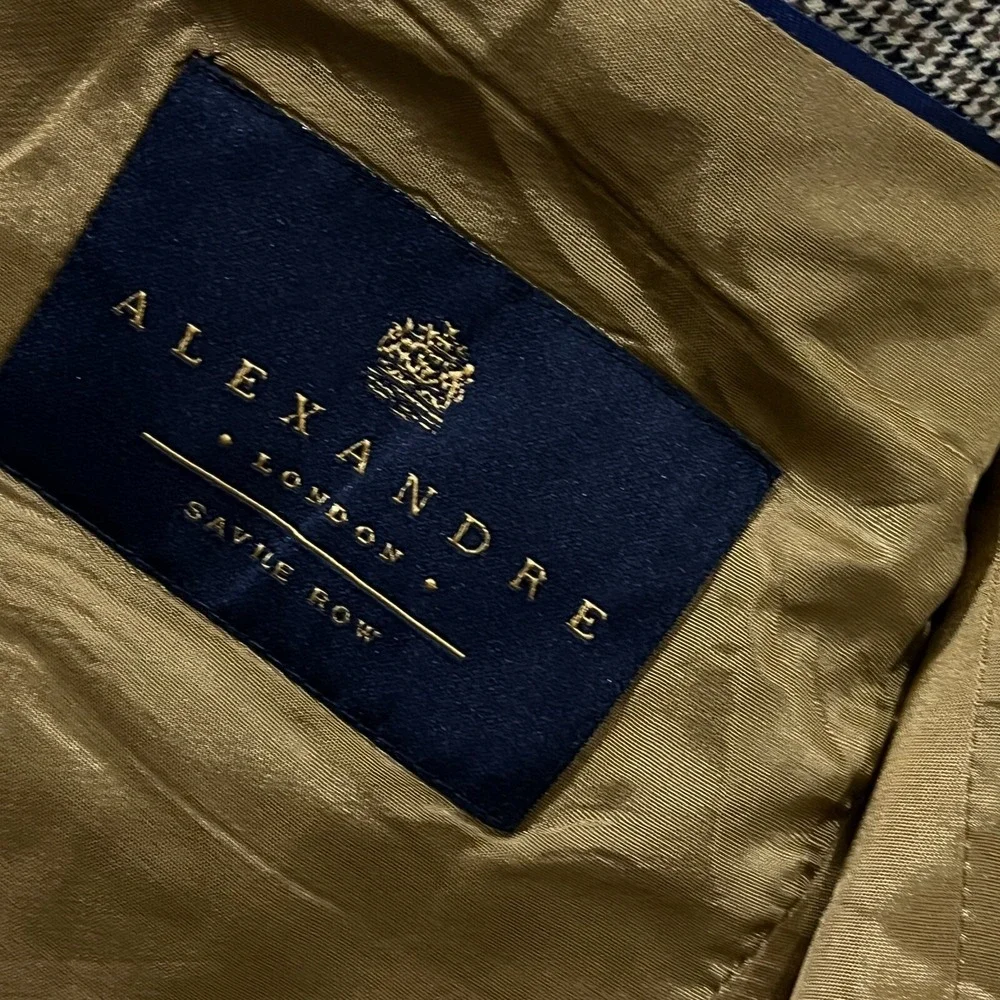 Alexandre London Savile Row Blazer 42S Houndstooth 100% Wool‎ Preppy